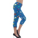 Space Rocket Solar System Pattern Lightweight Velour Capri Leggings  View4