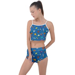 Space Rocket Solar System Pattern Summer Cropped Co-ord Set by Apen