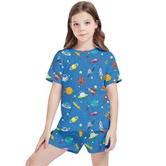 Space Rocket Solar System Pattern Kids  T-shirt And Sports Shorts Set by Apen