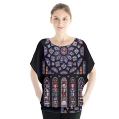 Chartres Cathedral Notre Dame De Paris Stained Glass Batwing Chiffon Blouse