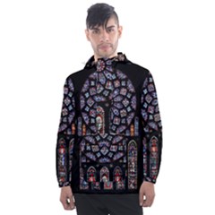 Chartres Cathedral Notre Dame De Paris Stained Glass Men s Front Pocket Pullover Windbreaker by Maspions