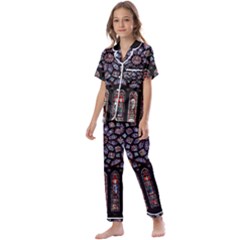 Chartres Cathedral Notre Dame De Paris Stained Glass Kids  Satin Short Sleeve Pajamas Set
