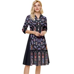 Chartres Cathedral Notre Dame De Paris Stained Glass Classy Knee Length Dress by Maspions