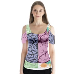 Brain Heart Balance Emotion Butterfly Sleeve Cutout T-shirt 