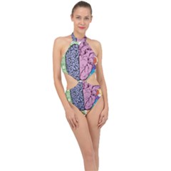 Brain Heart Balance Emotion Halter Side Cut Swimsuit by Maspions