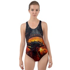 Dragon Fire Fantasy Art Cut-out Back One Piece Swimsuit