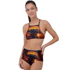 Dragon Fire Fantasy Art Halter Tankini Set