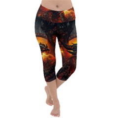 Dragon Fire Fantasy Art Lightweight Velour Capri Yoga Leggings