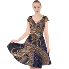 Fantasy Dragon Pentagram Cap Sleeve Front Wrap Midi Dress