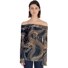 Fantasy Dragon Pentagram Off Shoulder Long Sleeve Top by Maspions