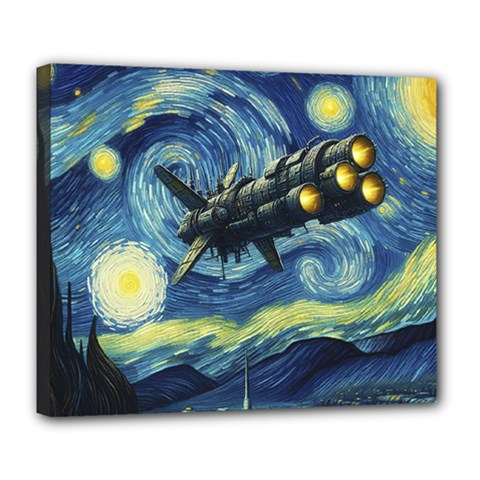 Spaceship Starry Night Van Gogh Painting Deluxe Canvas 24  X 20  (stretched) by Maspions