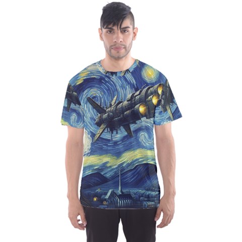 Spaceship Starry Night Van Gogh Painting Men s Sport Mesh T-shirt by Maspions
