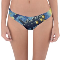 Spaceship Starry Night Van Gogh Painting Reversible Hipster Bikini Bottoms by Maspions