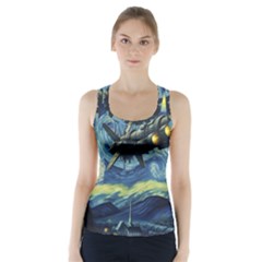 Spaceship Starry Night Van Gogh Painting Racer Back Sports Top by Maspions