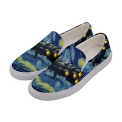 Spaceship Starry Night Van Gogh Painting Women s Canvas Slip Ons by Maspions