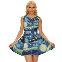 Spaceship Starry Night Van Gogh Painting Sleeveless Button Up Dress by Maspions