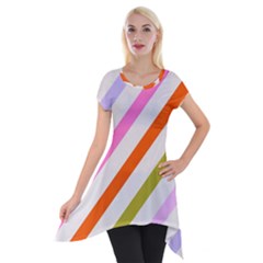 Lines Geometric Background Short Sleeve Side Drop Tunic