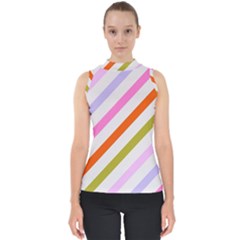 Lines Geometric Background Mock Neck Shell Top