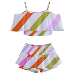 Lines Geometric Background Kids  Off Shoulder Skirt Bikini by Maspions