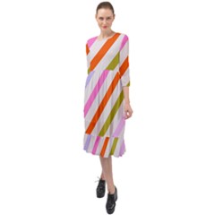 Lines Geometric Background Ruffle End Midi Chiffon Dress