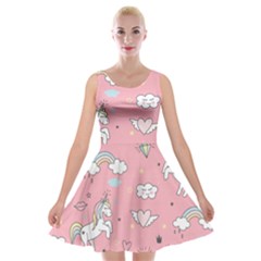 Cute Unicorn Seamless Pattern Velvet Skater Dress