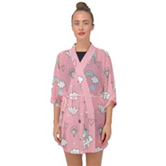 Cute Unicorn Seamless Pattern Half Sleeve Chiffon Kimono