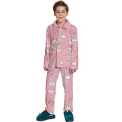 Cute Unicorn Seamless Pattern Kids  Long Sleeve Velvet Pajamas Set