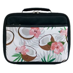 Seamless Pattern Coconut Piece Palm Leaves With Pink Hibiscus Lunch Bag