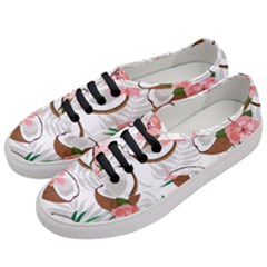 Seamless Pattern Coconut Piece Palm Leaves With Pink Hibiscus Women s Classic Low Top Sneakers by Apen