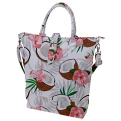 Seamless Pattern Coconut Piece Palm Leaves With Pink Hibiscus Buckle Top Tote Bag by Apen