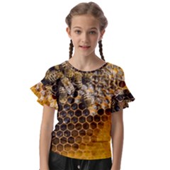 Honeycomb With Bees Kids  Cut Out Flutter Sleeves by Apen