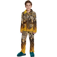 Honeycomb With Bees Kids  Long Sleeve Velvet Pajamas Set