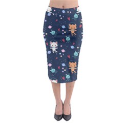 Cute Astronaut Cat With Star Galaxy Elements Seamless Pattern Midi Pencil Skirt by Apen