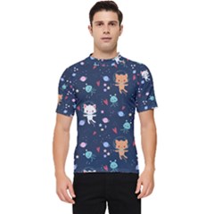 Cute Astronaut Cat With Star Galaxy Elements Seamless Pattern Men s Short Sleeve Rash Guard by Apen