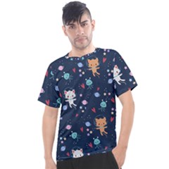 Cute Astronaut Cat With Star Galaxy Elements Seamless Pattern Men s Sport Top by Apen