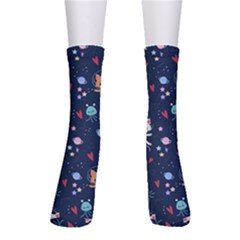 Cute Astronaut Cat With Star Galaxy Elements Seamless Pattern Crew Socks by Apen