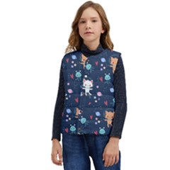 Cute Astronaut Cat With Star Galaxy Elements Seamless Pattern Kid s Button Up Puffer Vest	 by Apen