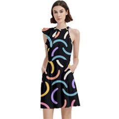 Abstract Pattern Wallpaper Cocktail Party Halter Sleeveless Dress With Pockets by Maspions