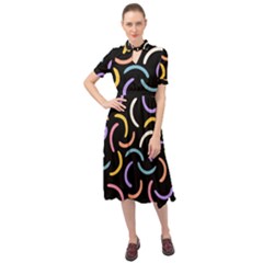 Abstract Pattern Wallpaper Keyhole Neckline Chiffon Dress