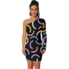 Abstract Pattern Wallpaper Long Sleeve One Shoulder Mini Dress by Maspions