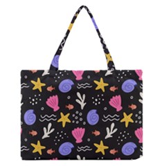 Sea Shells Pattern Wallpaper Fish Zipper Medium Tote Bag