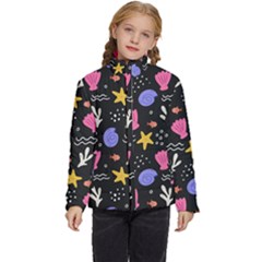 Sea Shells Pattern Wallpaper Fish Kids  Puffer Bubble Jacket Coat