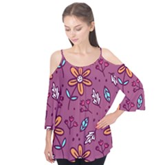 Flowers Petals Leaves Foliage Flutter Sleeve T-shirt 