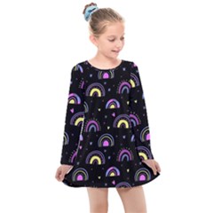 Wallpaper Pattern Rainbow Kids  Long Sleeve Dress