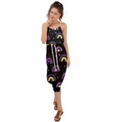 Wallpaper Pattern Rainbow Waist Tie Cover Up Chiffon Dress