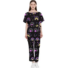 Wallpaper Pattern Rainbow Batwing Lightweight Chiffon Jumpsuit