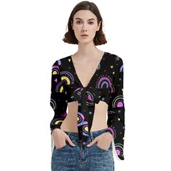 Wallpaper Pattern Rainbow Trumpet Sleeve Cropped Top