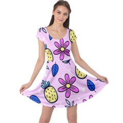 Flowers Petals Pineapples Fruit Cap Sleeve Dress by Maspions