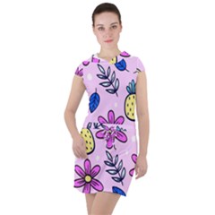 Flowers Petals Pineapples Fruit Drawstring Hooded Dress