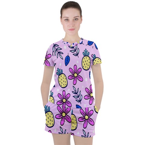 Flowers Petals Pineapples Fruit Women s T-shirt And Shorts Set by Maspions